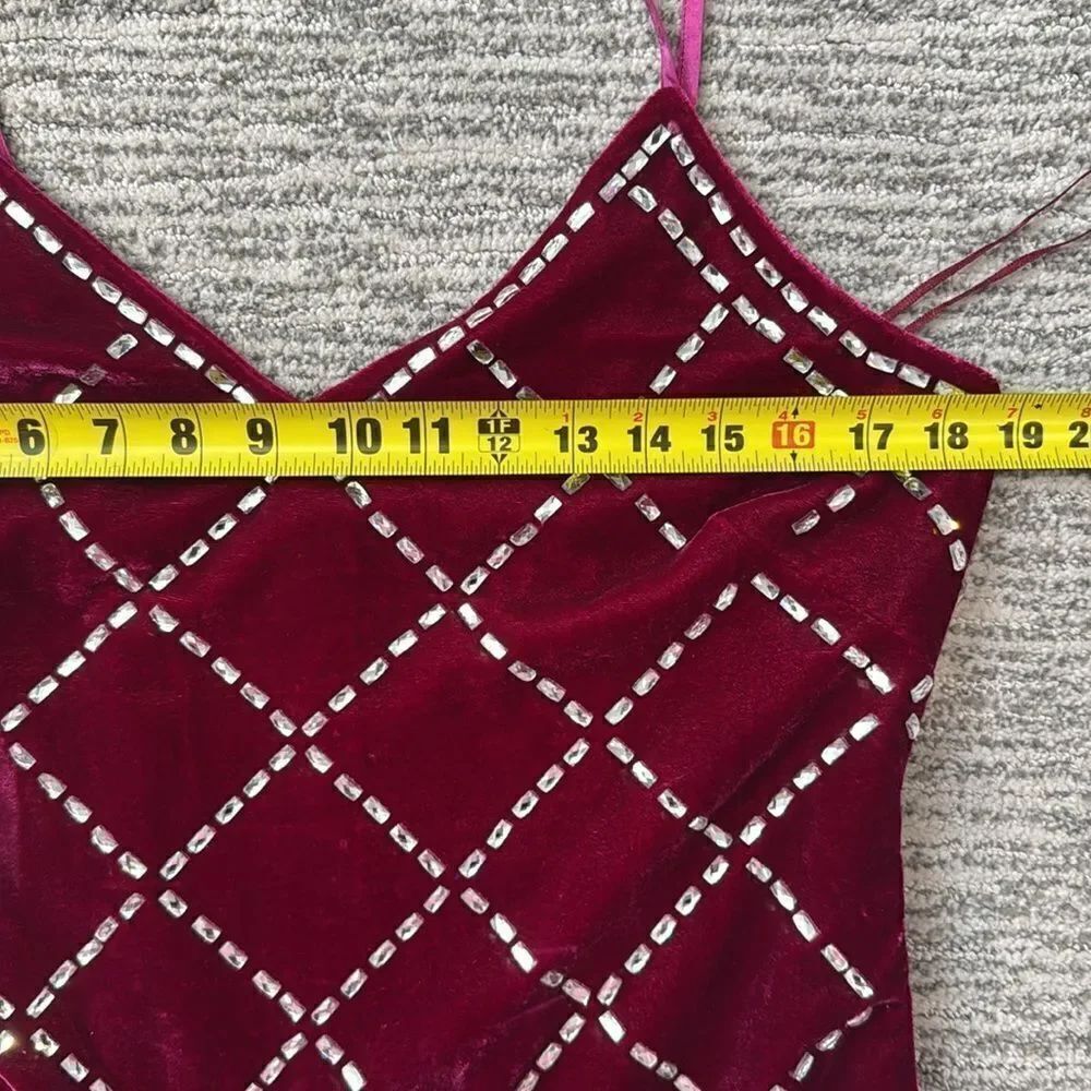 NWT Ramy Brook Omega Rhinestone Fuchsia Velvet Mini Dress Large - Picture 8 of 12